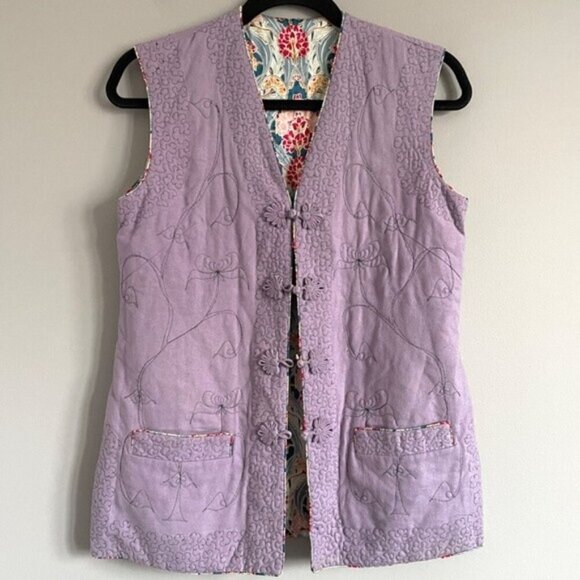 Vintage Chinese Pink Floral Quilted Silk Vest - Small, ***Reversible*** - Picture 10 of 16